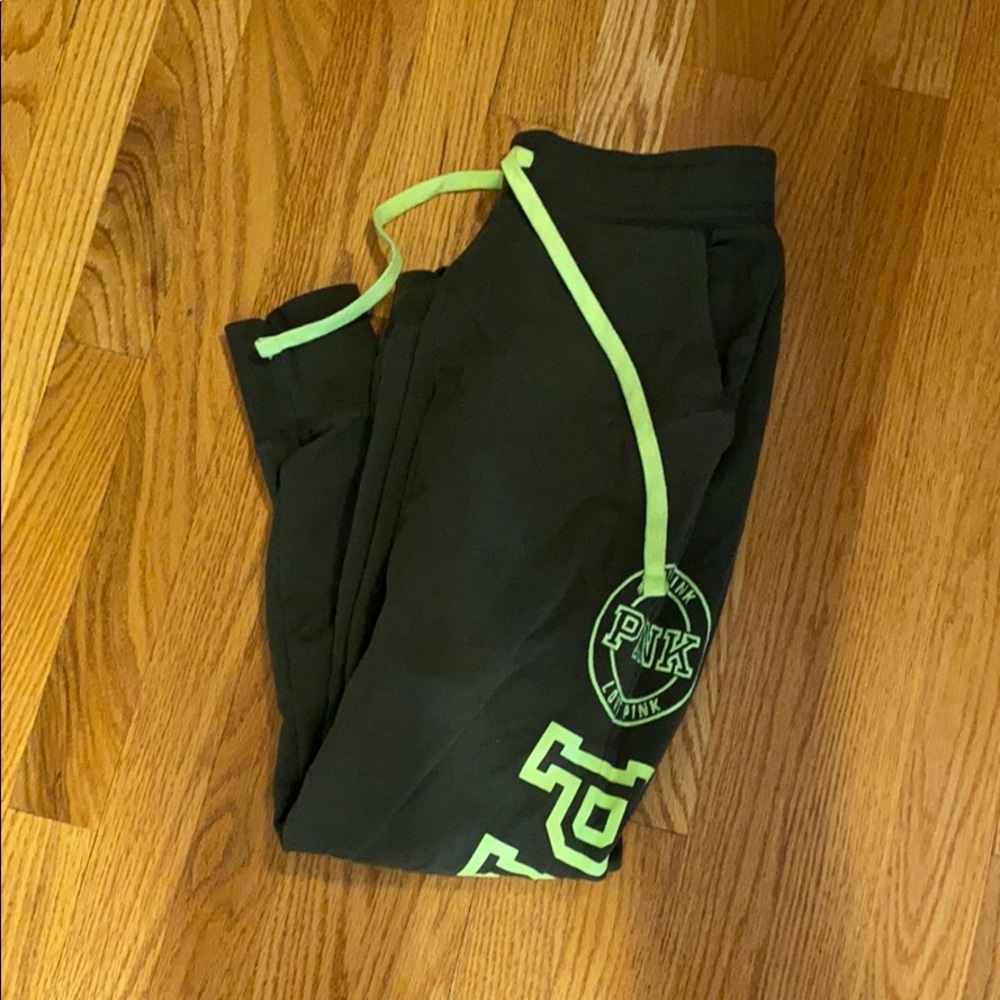 ‘PINK’ olive green joggers XS
